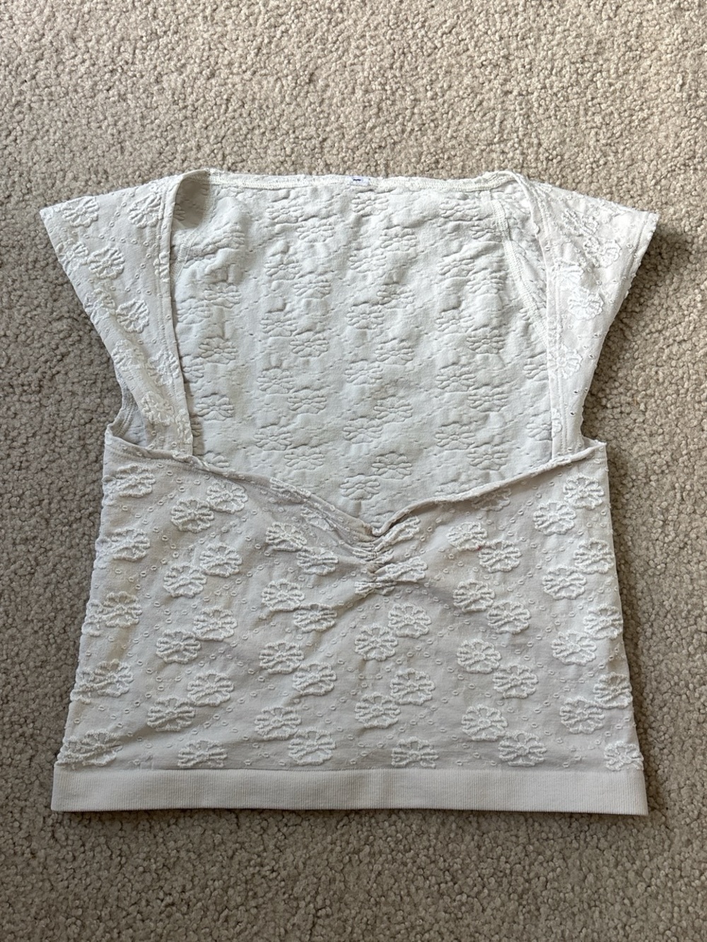 Urban Outfitters White/Cream Floral Embossed Knit Tee